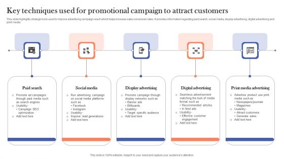 Key Techniques Used For Promotional Campaign To Attract Customers Themes PDF Key Techniques Used For Promotional Campaign To Attract Customers Themes PDF