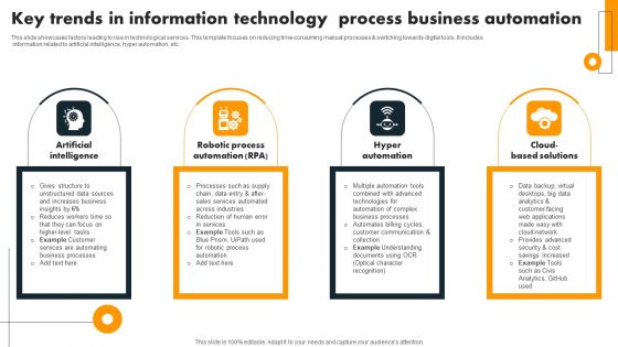 Key Trends In Information Technology Process Business Automation Infographics PDF