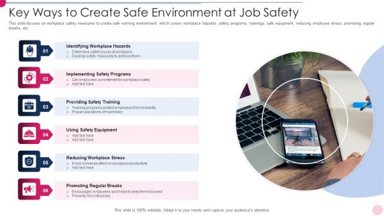 Key Ways To Create Safe Environment At Job Safety Background PDF