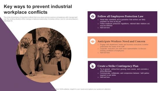 Key Ways To Prevent Industrial Workplace Conflicts Themes PDF