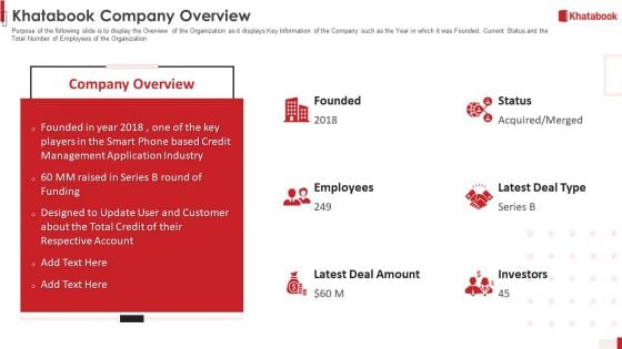 Khatabook Application Pitch Deck Khatabook Company Overview Ppt Ideas Example Topics PDF