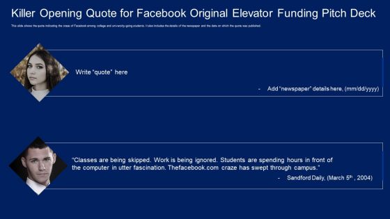 Killer Opening Quote For Facebook Original Elevator Funding Pitch Deck Structure PDF