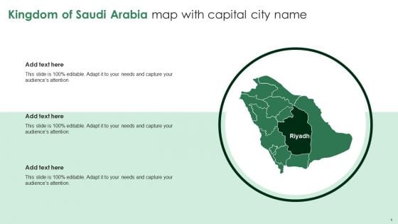 Kingdom Of Saudi Arabia Map With Capital City Name Ppt Icon Show PDF