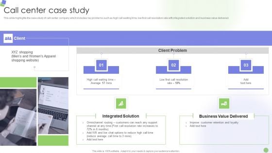 Knowledge Process Outsourcing Company Profile Call Center Case Study Mockup PDF