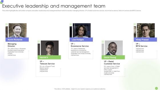 Knowledge Process Outsourcing Company Profile Executive Leadership And Management Team Guidelines PDF