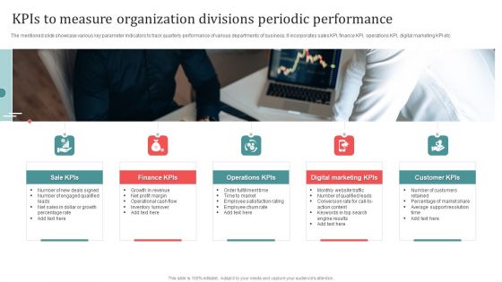 Kpis To Measure Organization Divisions Periodic Performance Structure PDF