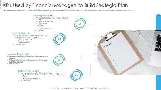 Kpis Used By Financial Managers To Build Strategic Plan Diagrams PDF