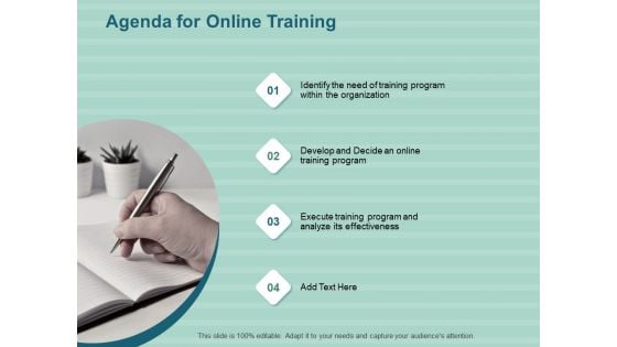 LMS Development Session Agenda For Online Training Ppt Infographics Slide PDF