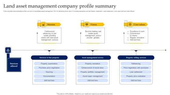 Land Asset Management Company Profile Summary Themes PDF