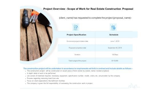 Land Holdings Building Project Overview Scope Of Work For Real Estate Construction Proposal Clipart PDF