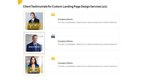 Landing Page Design Optimization Client Testimonials For Custom Landing Page Design Services Alizabeth Owen Elements PDF