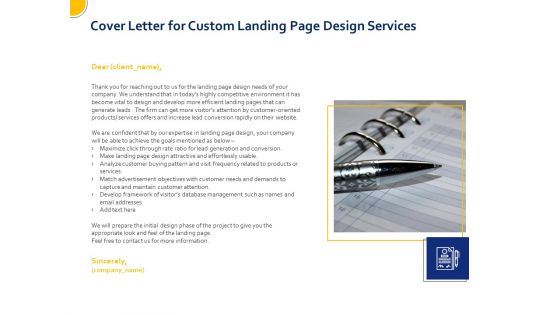 Landing Page Design Optimization Cover Letter For Custom Landing Page Design Services Information PDF