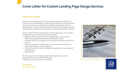 Landing Page Design Optimization Cover Letter For Custom Landing Page Design Services Information PDF Landing Page Design Optimization Cover Letter For Custom Landing Page Design Services Information PDF
