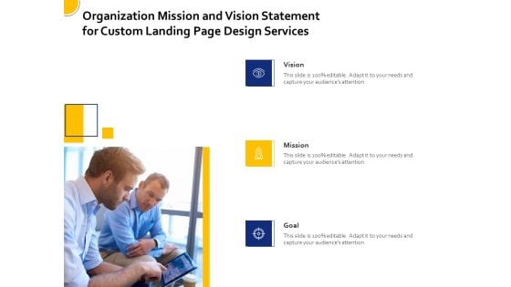 Landing Page Design Optimization Organization Mission And Vision Statement For Custom Landing Page Design Services Mockup PDF Landing Page Design Optimization Organization Mission And Vision Statement For Custom Landing Page Design Services Mockup PDF