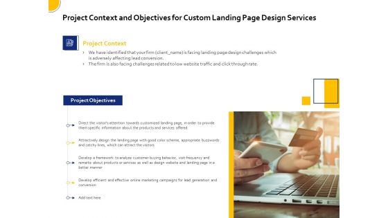 Landing Page Design Optimization Project Context And Objectives For Custom Landing Page Design Services Information PDF