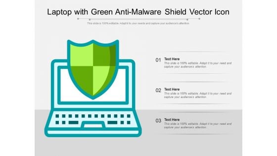 Laptop With Green Anti Malware Shield Vector Icon Ppt PowerPoint Presentation File Visuals PDF