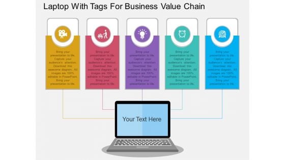 Laptop With Tags For Business Value Chain Powerpoint Template