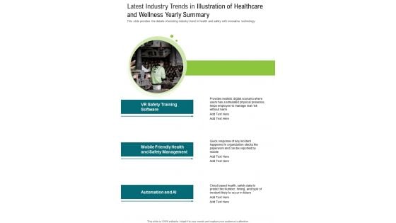 Latest Industry Trends In Illustration Of Healthcare And Wellness Yearly Summary One Pager Documents