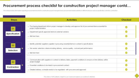 Latest Methodologies Of Construction Procurement Process Checklist For Construction Summary PDF