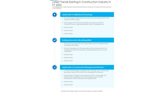 Latest Trends Existing In Construction Industry In FY 2022 One Pager Documents Latest Trends Existing In Construction Industry In FY 2022 One Pager Documents