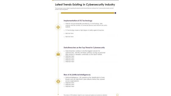 Latest Trends Existing In Cybersecurity Industry Template 261 One Pager Documents