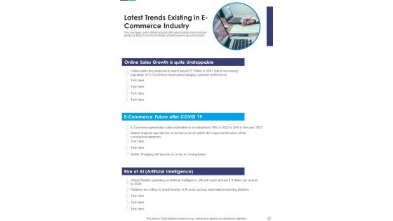 Latest Trends Existing In E Commerce Industry One Pager Documents Latest Trends Existing In E Commerce Industry One Pager Documents