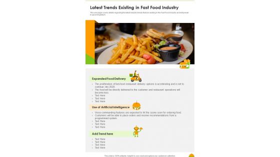 Latest Trends Existing In Fast Food Industry One Pager Documents