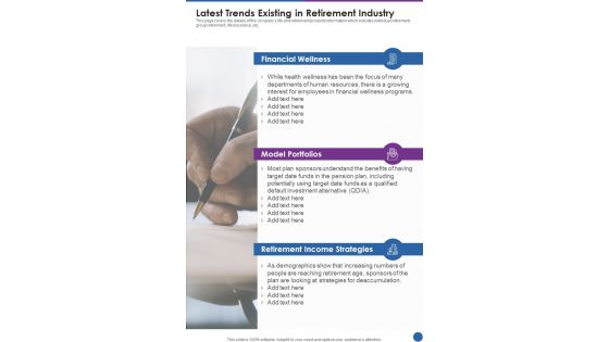 Latest Trends Existing In Retirement Industry One Pager Documents