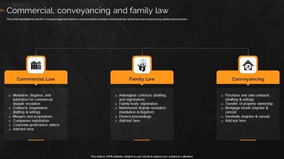 Law And Enforcement Company Profile Commercial Conveyancing And Family Law Structure PDF