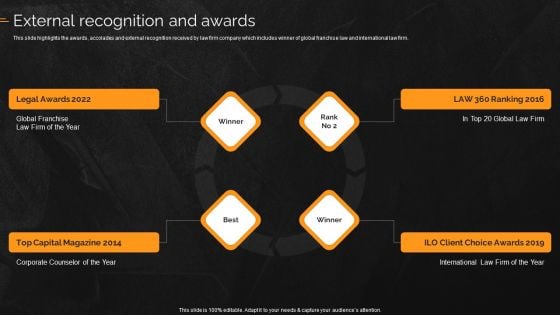 Law And Enforcement Company Profile External Recognition And Awards Background PDF Law And Enforcement Company Profile External Recognition And Awards Background PDF