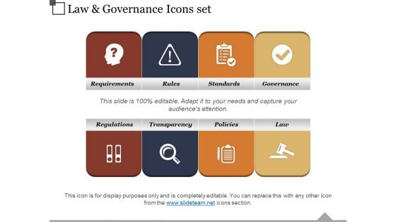 Law And Governance Icons Set Ppt PowerPoint Presentation Inspiration Design Templates