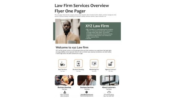 Law Firm Services Overview Flyer One Pager PDF Document PPT Template
