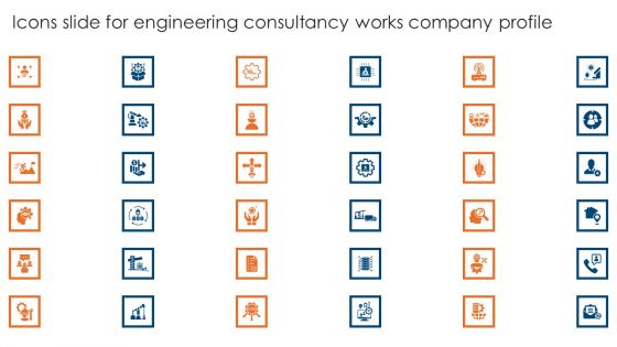 Lcons Slide For Engineering Consultancy Works Company Profile Graphics PDF