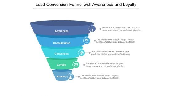 Lead Conversion Funnel With Awareness And Loyalty Ppt PowerPoint Presentation Icon Topics