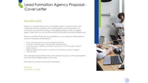 Lead Formation Agency Proposal Cover Letter Ppt Professional Brochure PDF