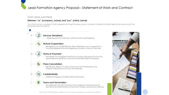 Lead Formation Agency Proposal Statement Of Work And Contract Ppt Layouts Slides PDF Lead Formation Agency Proposal Statement Of Work And Contract Ppt Layouts Slides PDF