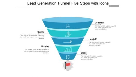 Lead Generation Funnel Five Steps With Icons Ppt PowerPoint Presentation Show Graphics Tutorials