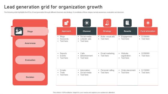 Lead Generation Grid For Organization Growth Pictures PDF