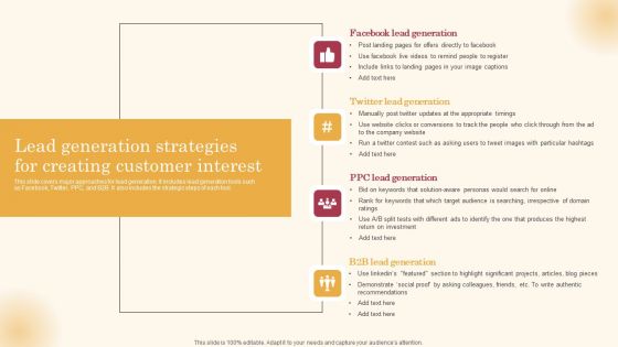 Lead Generation Strategies For Creating Customer Interest Improving Lead Generation Process Diagrams PDF Lead Generation Strategies For Creating Customer Interest Improving Lead Generation Process Diagrams PDF
