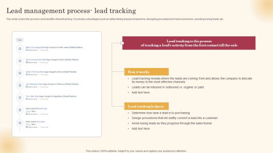 Lead Management Process Lead Tracking Improving Lead Generation Process Demonstration PDF