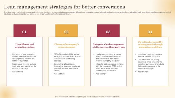 Lead Management Strategies For Better Conversions Improving Lead Generation Process Clipart PDF