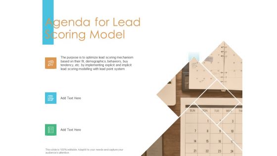 Lead Scoring Model Agenda For Lead Scoring Model Ppt Show Design Inspiration PDF
