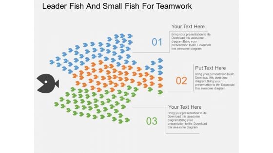 Leader Fish And Small Fish For Teamwork Powerpoint Template