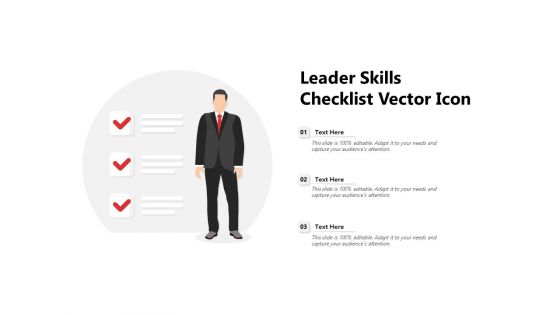 Leader Skills Checklist Vector Icon Ppt PowerPoint Presentation Gallery Templates PDF