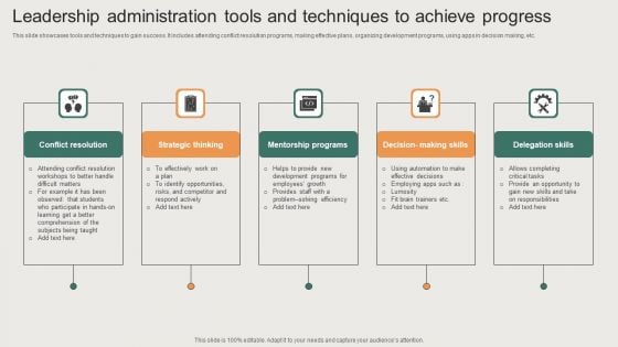Leadership Administration Tools And Techniques To Achieve Progress Professional PDF Leadership Administration Tools And Techniques To Achieve Progress Professional PDF