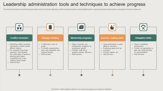 Leadership Administration Tools And Techniques To Achieve Progress Professional PDF