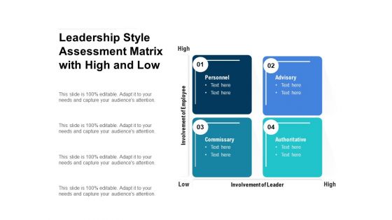 Leadership Style Assessment Matrix With High And Low Ppt PowerPoint Presentation Styles Inspiration PDF