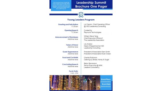 Leadership Summit Brochure One Pager PDF Document PPT Template Leadership Summit Brochure One Pager PDF Document PPT Template