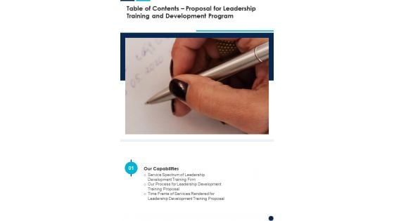 Leadership Training And Development Program Table Of Contents One Pager Sample Example Document