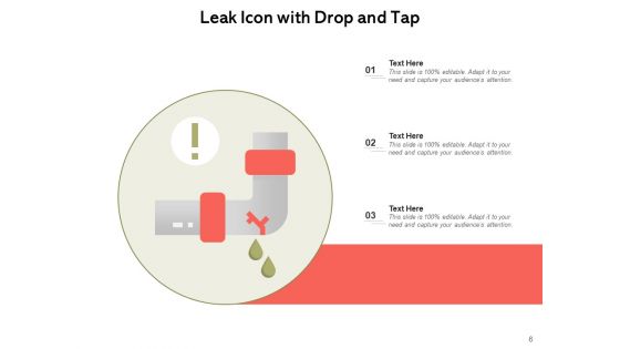 Leak Icon Battery Leakage Drop And Tap Ppt PowerPoint Presentation Complete Deck